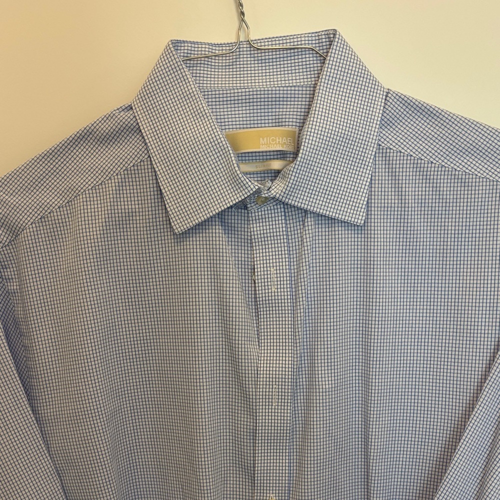 Michael Kors Men's Blue Gingham Dress Shirt